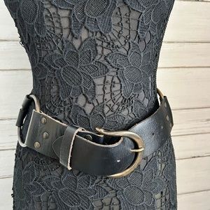 CAbi black leather wide belt size small
